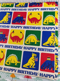 Vintage Artfaire Happy Birthday Dinosaurs Wrapping Paper Gift Wrap, Single Sheet 20" x 30"