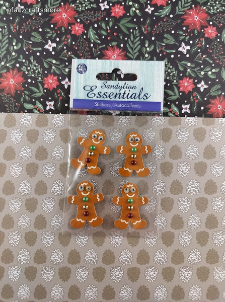 Sandylion Essentials Christmas Gingerbread Men 3-Dimensional Sticker Pack, New/Sealed