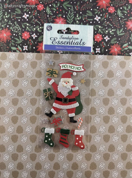 Sandylion Essentials SHINY Christmas Santa Claus 3-Dimensional Sticker Pack, New/Sealed