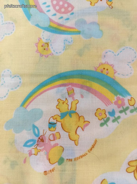 Vintage 1981 The Kendall Company Pastel Yellow Rainbows Sunshine Fabric Remnant, 1 yd x 36" W, Clean