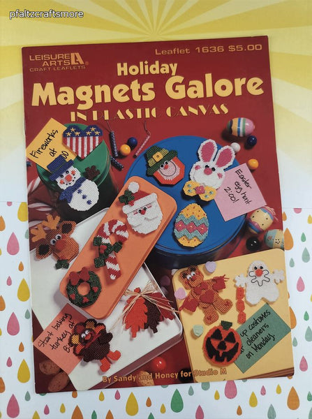 Vintage 1995 Leisure Arts Holiday Magnets Galore Plastic Canvas Softcover Booklet Like New