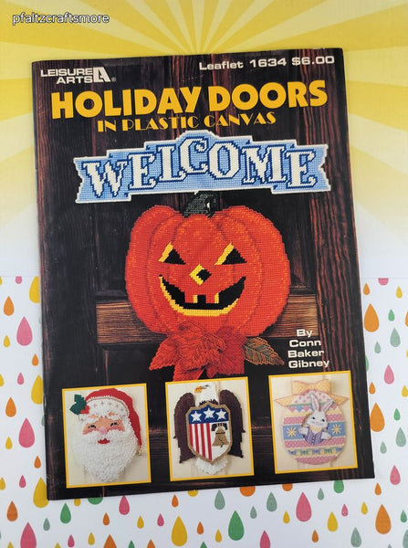 Vintage 1995 Leisure Arts Holiday Doors Plastic Canvas Softcover Booklet Like New