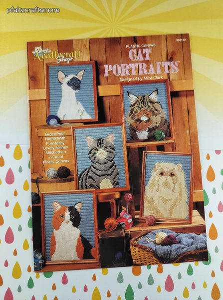 Vintage 1996 The Needlecraft Shop Cat Portraits Plastic Canvas Softcover Booklet Like New