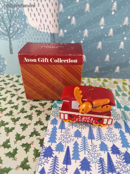 Vintage Avon Christmas Train Caboose Ornament Like New in Open Box