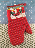 Vintage Christmas Geese Cotton Fabric Oven Mitt Pot Holder, Nice & Clean