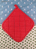 Vintage Christmas Teddy Bear Cotton Fabric Oven Mitt Pot Holder, Nice & Clean