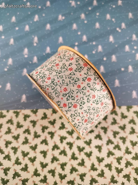 Vintage Christmas Holiday Decorations Polypropylene Weatherproof Floral Ribbon, Unused