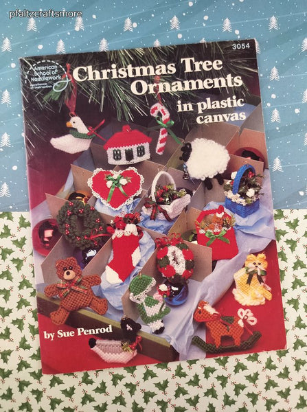 Vintage 1988 American School of Needlework Christmas Tree Ornaments Plastic Canvas Softcover Booklet Like New