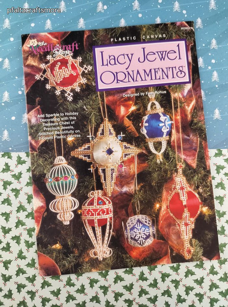 Vintage 1995 The Needlecraft Shop Lacy Jewel Ornaments Plastic Canvas Softcover Booklet Like New