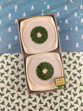 Vintage Hallmark Cards Christmas Holly Wreath Plastic Coaster Set, Open Box