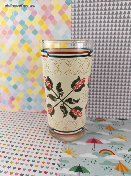 Vintage Unbranded MCM Floral Decorated Glass Tumbler