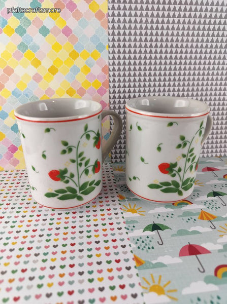 Vintage 1984 Porcelana Veracruz Peachtree Designs Strawberries Ceramic Mugs Set/2, Like New