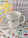 Vintage Pyrex Milk Glass Burgundy Rose Design Creamer Dish w/Handle, Like New