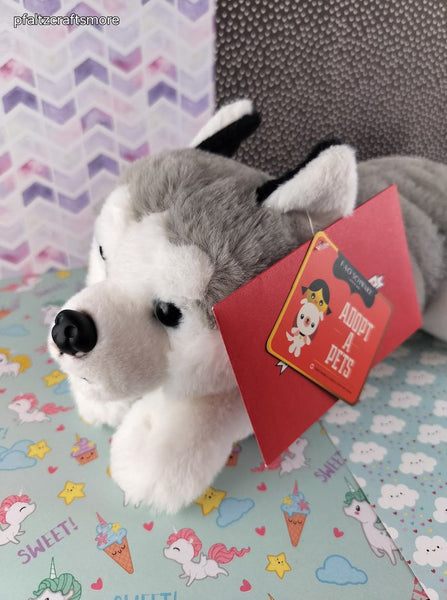 FAO Schwarz Gray & White Husky Stuffed Animal Plush Adopt A Pets 15" NWT