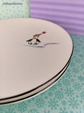 Vintage Pfaltzgraff Christmas Wintry Penguin Skate Salad Plates 8.25" Set/2, Clean