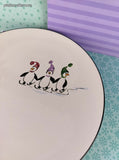 Vintage Pfaltzgraff Christmas Wintry Penguin Skate Salad Plates 8.25" Set/2, Clean