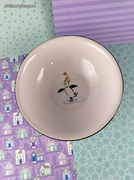 Vintage Pfaltzgraff Christmas Wintry Penguin Skate Soup/Cereal Bowls 6.75" Set/2, Clean