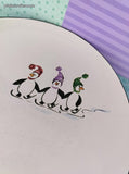 Vintage Pfaltzgraff Christmas Wintry Penguin Skate Dinner Plate 11.75", Clean