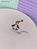 Vintage Pfaltzgraff Christmas Wintry Penguin Skate Dinner Plate 11.75", Clean