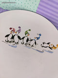 Vintage Pfaltzgraff Christmas Wintry Penguin Skate Dinner Plate 11.75", Clean