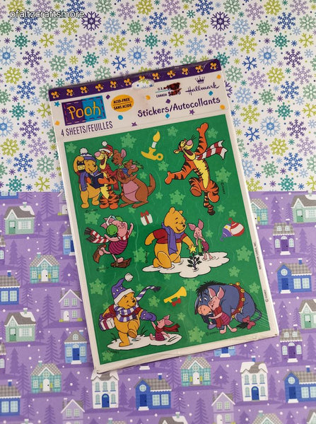 Vintage 1990's Hallmark Winnie the Pooh Christmas Full Sticker Sheets Pack of 4 Sheets, NEW & SEALED