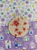 Vintage Red & White Bumble Bees Christmas Bobble Shaped Ceramic Ornament