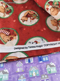 Vintage Christmas Teddy Bears Wildlife Teresa Kogut Fabric Remnant, 2 yd x 44" W, Clean