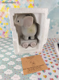 Vintage 1985 Precious Moments Baby Birthday 4 y/o Ceramic Pastel Elephant OPEN BOX