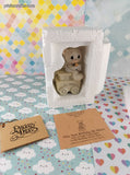Vintage 1985 Precious Moments Baby Birthday Baby Ceramic Pastel Teddy Bear OPEN BOX
