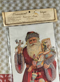 Vintage Christmas Ornament Greetings Victorian Scrap Large Glitter Santa Claus w/Envelope SEALED