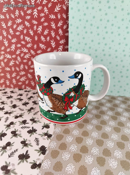 Vintage Christmas Festive Ducks Mallards JAPAN Coffee Mug, Like New