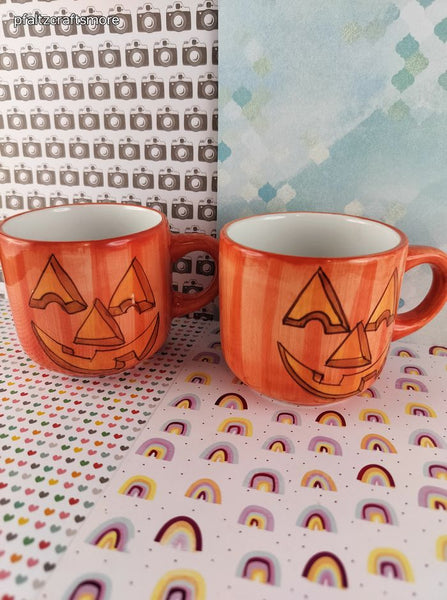 Vintage Marijke GHA Halloween Silly Pumpkin Jack-o-Lantern Mugs Set/2