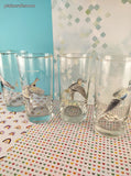 Vintage Ned Smith Birds Waterfowl Gold-Rimmed Glass Tumbler Set/4