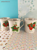 Vintage 1970's Strawberries JAPAN Ribbed Coffee Mug Set/3, Like New CLEAN