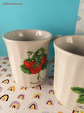 Vintage 1970's Strawberries JAPAN Ribbed Coffee Mug Set/3, Like New CLEAN