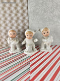 Vintage Glitter HOMCO Snow Kids Baby Bisque Figurines Set/3 #5501