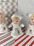 Vintage Glitter HOMCO Snow Kids Baby Bisque Figurines Set/3 #5501