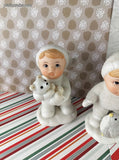 Vintage Glitter HOMCO Snow Kids Baby Bisque Figurines Set/3 #5501