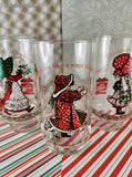 Vintage Merry Christmas Holly Hobbie American Greetings Coca Cola Glass Tumbler Set/3