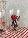 Vintage Merry Christmas Holly Hobbie American Greetings Coca Cola Glass Tumbler Set/3