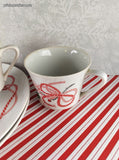 Vintage Rubel & Co Christmas Holiday Ties JAPAN Cookie Plate w/Tea Cups Set/2