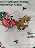 Vintage 'Twas the Night Before Christmas Woodland Animals Festive Fabric Remnant, 1 yd x 45" W