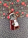 Vintage Christmas Mouse, Hard Plastic/Enamel Stained Glass Styled Ornament
