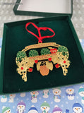 Vintage 1999 Mountain State Apple Harvest Festival Etched Metal Christmas Ornament