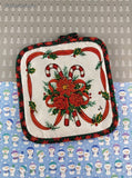 Vintage Christmas Candy Canes Cotton Fabric Oven Mitt Pot Holder, Nice & Clean