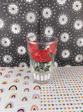 Vintage MCM Hazel Atlas Red Rose Fence Lined Small Glass Juice Cup Tumbler, Like New