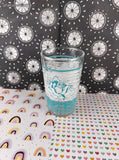 Vintage MCM Federal Glass Blue Rose Lined Small Glass Juice Cup Tumbler, Like New
