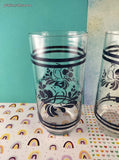 Vintage Pfaltzgraff Folk Art Blue Birds Floral Glass Tumblers Set/2, Like New