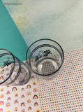 Vintage Pfaltzgraff Folk Art Blue Birds Floral Glass Tumblers Set/2, Like New