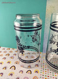 Vintage Pfaltzgraff Folk Art Blue Birds Floral Glass Tumblers Set/2, Like New